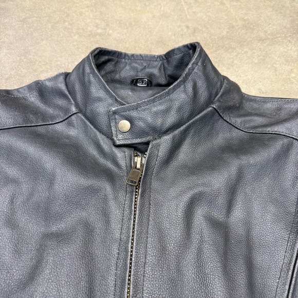 Vintage Genuine Leather Motorcycle Jacket Black Side Lace Biker - Picture 2 of 13